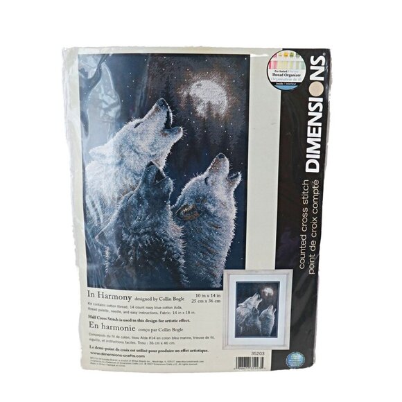 Dimensions Counted Cross Stitch Kit In Harmony Wolves Howling at Moon #35203 - Picture 1 of 4